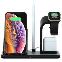 New Style 4 in 1 Classy Charging Station Qi Fast Wireless Charger for iPhone Smart Watch Pencil Headphone